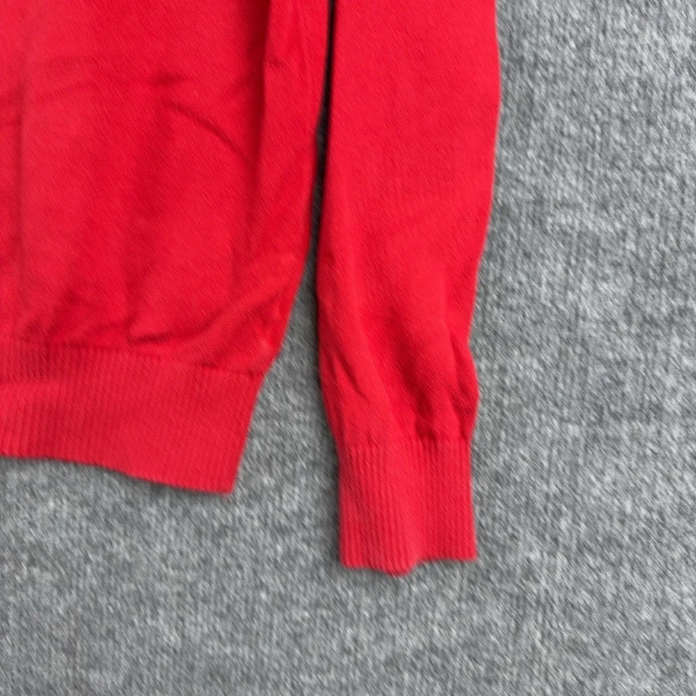 Tommy Hilfiger Sweater Mens Large Red V Neck Flag Logo Cotton Knit Pullover